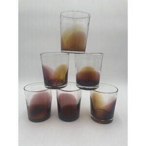 Set Of 6 Vintage Ombre Glasses - Retro Brown & Amber Fade Low Ball Tumblers